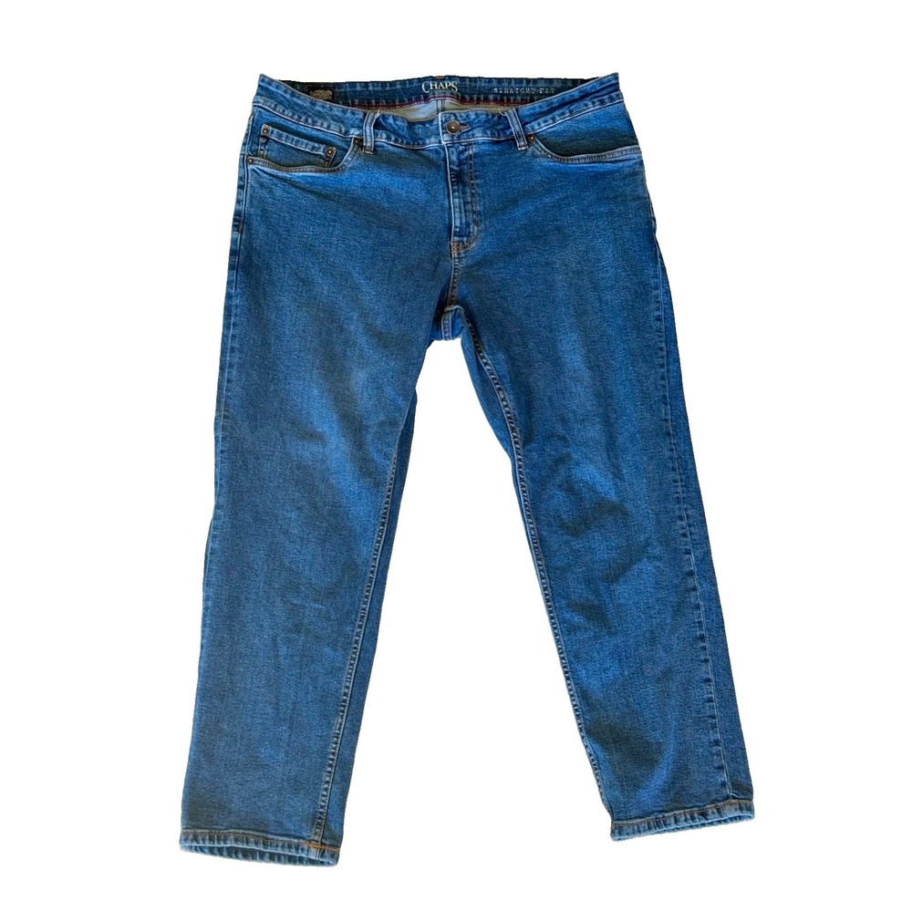 Chaps Straight Fit Jeans Mens 40x29 Blue Stretch Denim 5 Pocket Medium Wash